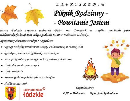 Piknik rodzinny - Powitanie jesieni - w sobotę 2 października w Białocinie